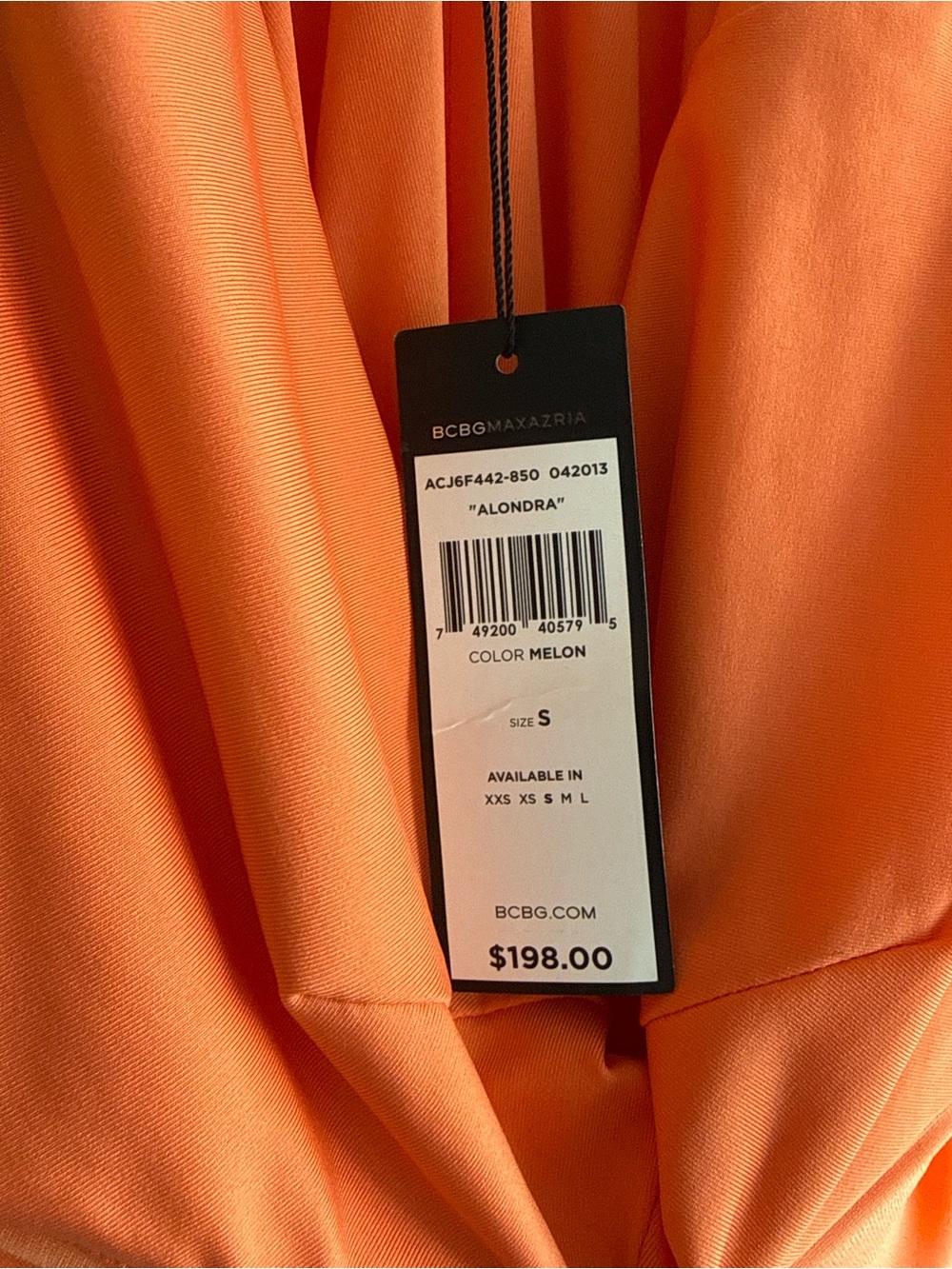 BCBGMAXAZRIA Alondra Melon Draped Bodycon Mini Dress NWT Small - Picture 6 of 6